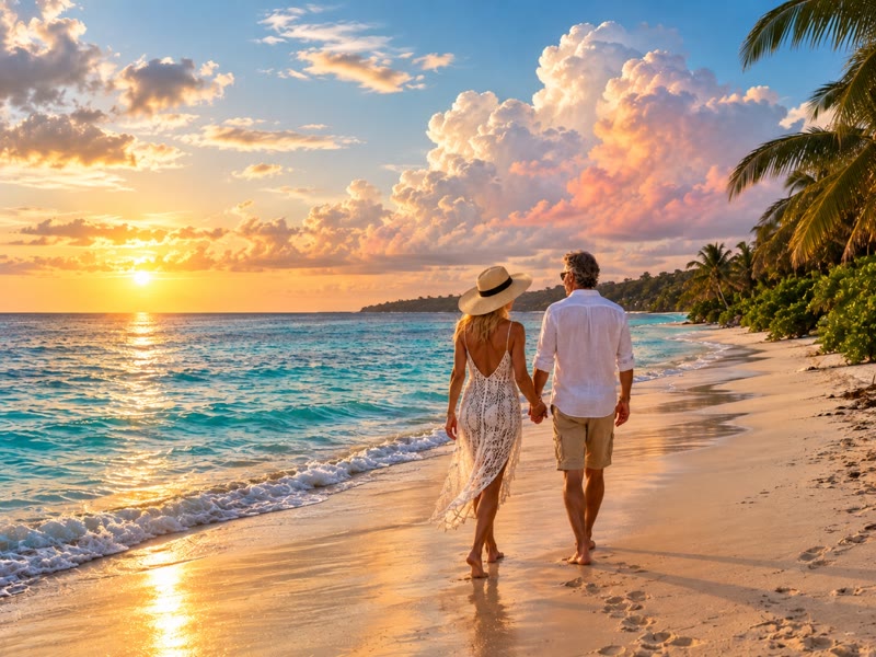 A couple walking along the shoreline